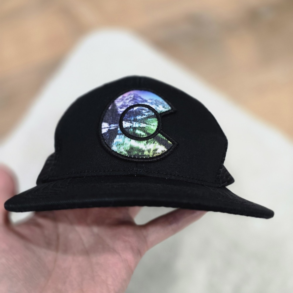 Colorado Limited Trucker Hat Black‎ Mesh Snapback Cap Mountains C Logo Sunset